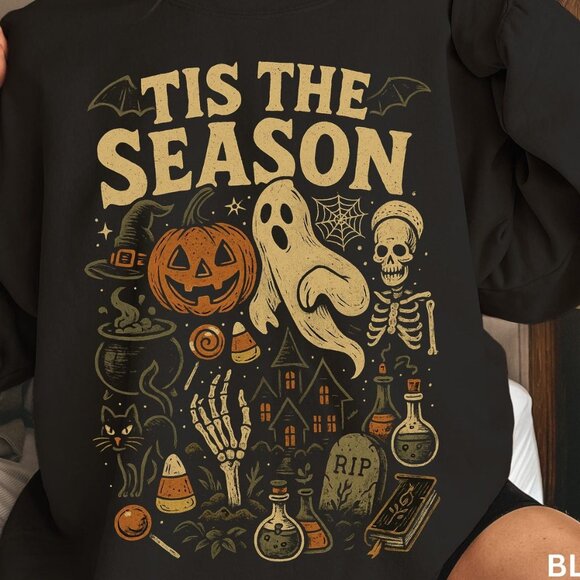 Retro Halloween Sweatshirt, Tis' the Season, Vintage Halloween Pumpkin Ghost - Picture 2 of 5